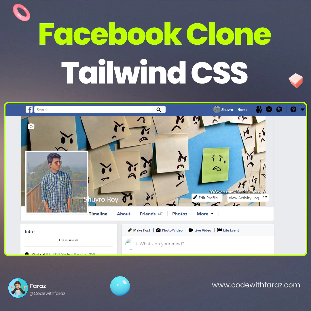 Create a Facebook Clone HTML & Tailwind CSS Tutorial.webp